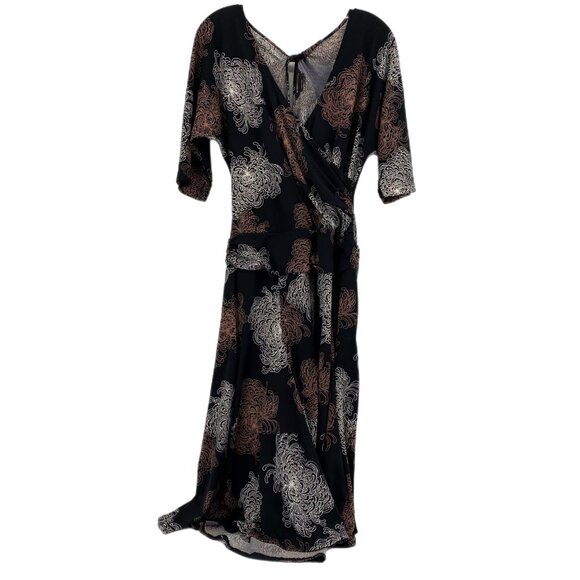 BCBGMaxAzria Black Floral Wrap Dress | V-Neck & Pullover Style - Picture 1 of 6